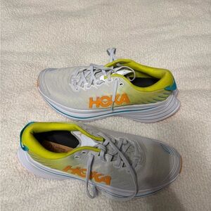 Hoka Bondi X One One Athletic Shoes - White, Yellow, and Blue